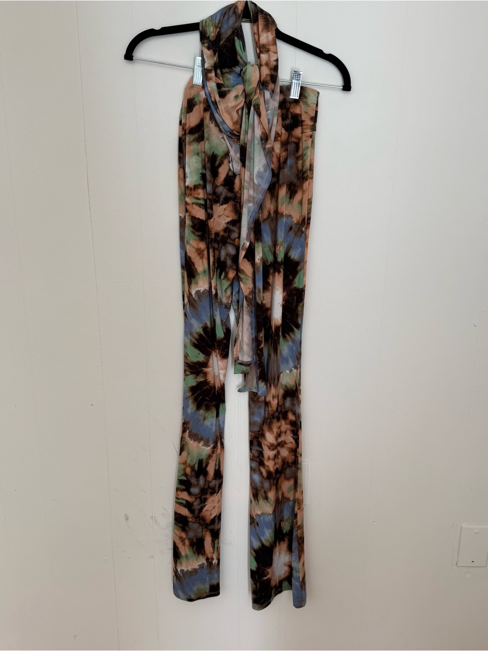 Fashion Nova Tie-Dye Boot Cut two piece set in Brown, Green & Blue